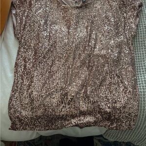 Cable & Gauge Rose Gold Sequin Cap-Sleeve Crop Top